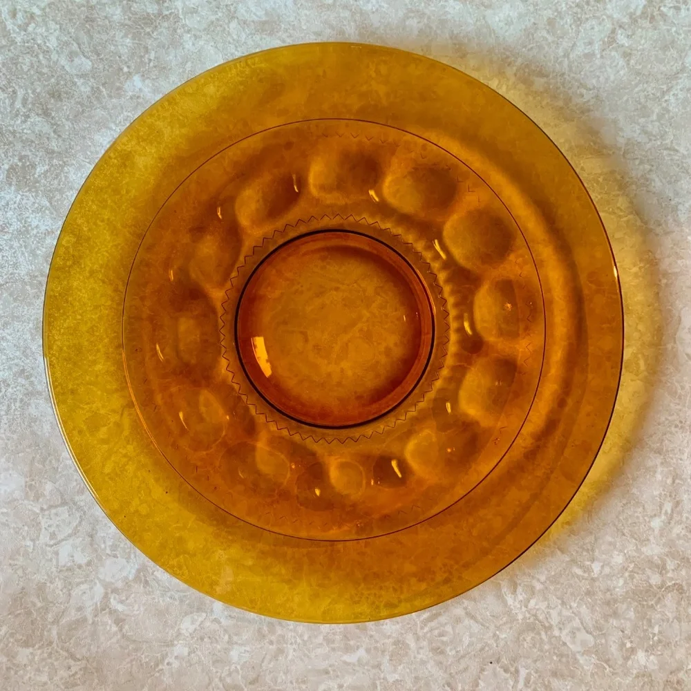 Vintage Indiana Glass – 13" Kings Crown Thumbprint Amber Plate - Picture 6 of 16